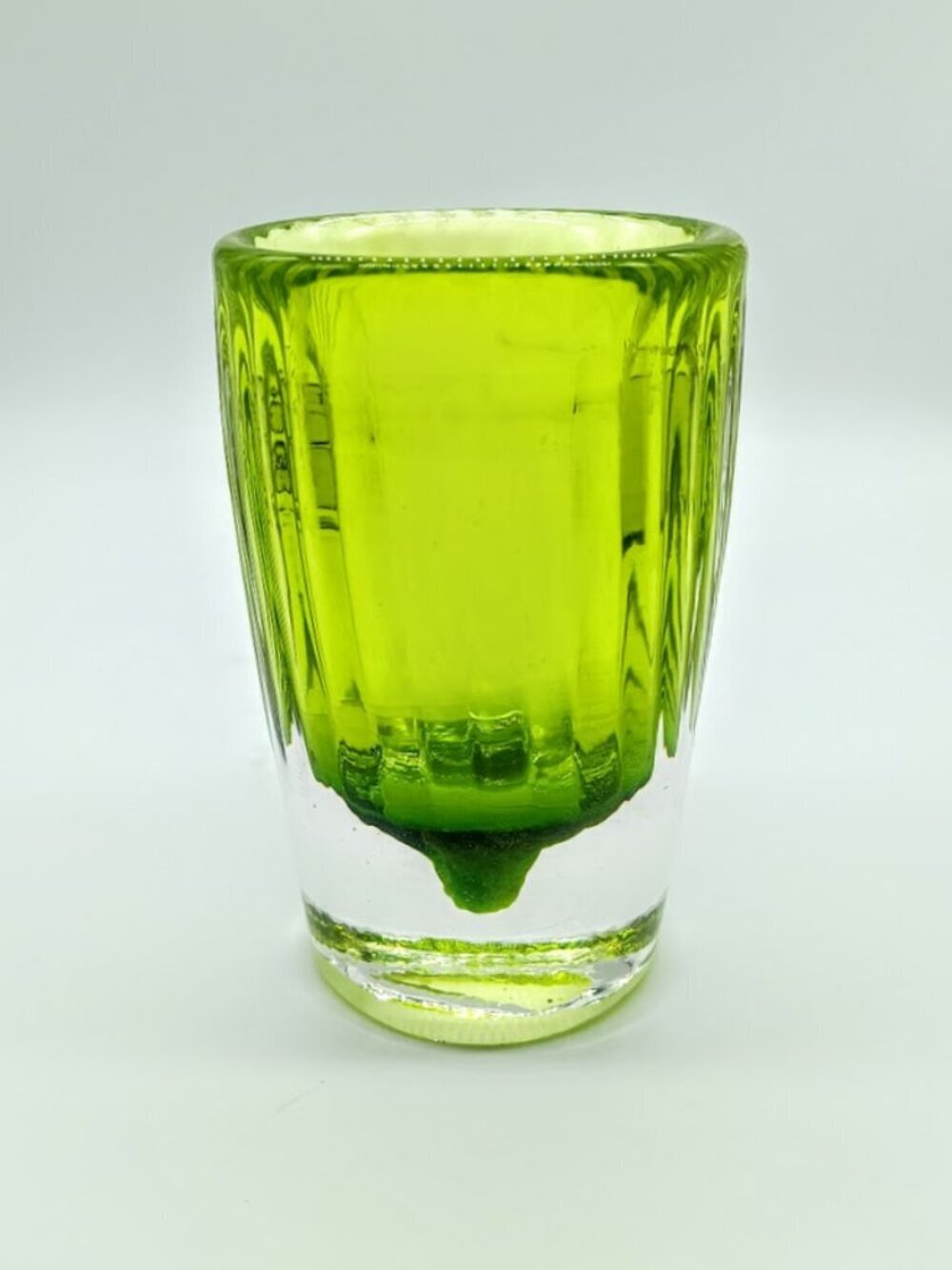 Handmade Lime Green Ribbed Studio Art Glass Candle Holder